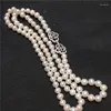 Chaînes Vendre 8-9mm 80cm Blanc Naturel Collier de perles d'eau douce Longue chaîne de pull Bijoux de mode