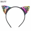 20pcs lot Plastic Headband with 2 4'' Reversible Sequin Embroidery Ear Cat Fashion Hairband Hair Bow Accessories HB068 C2047