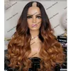 100% cheveux humains 1X4 taille U partie perruques pour les femmes noires sans colle 200 densité longue vague lâche Ombre cuivre brun milieu V partie perruques