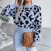 Camiscedores femininos explosivos real s outono de inverno casual estampa de leopardo na cintura malha colheita de suéter de suéter de suéter