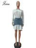 Robe de deux pièces Joskaa solide revers à manches longues chemise à boutonnage simple et jupe en jean irrégulière ensemble femmes 2023 tenue de rue mignonne 230823