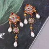 Dingle ljuskrona vintage lång multi färg uttalande strass stora örhängen för kvinnor 2021 trendiga pärlkristall mode smycken186c