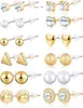 BBTO 24 paar oorbellen Crystal Pearl -oorbellen Set oorring sieraden Geschikt voor meisjes vrouwen zilver en goud anderen