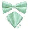 Bow Ties Mint Grass Teal Green Silk Mens Tie Hankerchief Cufflinks Set Pre-tied Butterfly Knot Bowtie For Male Wedding Business