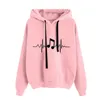 Women's Hoodies Ladies Round Neck Long Sleeve Musical Note Print Solid Color Hooded Sweatshirt Fashion Loose Top Womens Hoodie