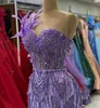 2023 août Aso Ebi Lavender Sirène de bal de bal Crystals Crystals Perge en soirée Fête formelle Deuxième réception Robes de fiançailles d'anniversaire Robe de Soiree ZJ7123