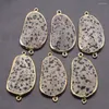 Colares pendentes que vendem pedra natural Irregular Dalmatian Jasper Connector Slice Colar Gold Banding Edge Jóias Atacado 6pcs