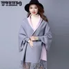 Eşarplar Lady Tassel Örme Şal Kazak Kadın Katı Batwing Kollu Poncho Hardigan Salın Salıncak Sonbahar Moda Toptan 230824