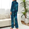 Frauen Nachtwäsche Astronomie Galaxy Pyjamas Langarm Raumdruck 2 Stück ästhetische Pyjama -Sets Daily Lady gegen Neck Kawaii Nachtwäsche