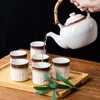 Kalça şişeleri taşınabilir yan tutamak büyük çaydanlık Japon tarzı restoran seti seramik tek potlu çay yapım makinesi sürahi ile bambu