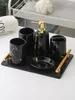 Bath Accessory Set Ceramic Marble Pattern Bathroom Kit Wash Accessories Tray Toothbrush Holder Liquid Soap Dispenser