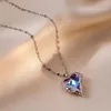 Kedjor Fashion Simple Creative Blue Ocean Heart Necklace Utsökt färgglad kristallhänge högkvalitativa smycken gåvor för flickor