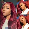 99J Color Body Wave Lace Front Human Hair Wigs Red Burgundy 13x4 Transparent Lace Front Wig Pre-Plucked for Women Remy Hair 180