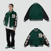 Vestes pour hommes Vintage Bone Varsity Veste Hommes En Cuir Manches En Peluche Letterman Femmes Bomber Hip Hop Manteau Oversize Vert Violet