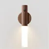 Night Lights Motion Sensor Light Magnet Body Hallway USB Rechargeable Led Lamp Portable Stairway Wooden Wall Sconce Nightlight