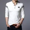 Heren Polo Mode Mannen Lange Mouw Basic Polo Shirts Lente Herfst Gestreepte Slanke Tees Koreaanse Mannelijke Kleding Business Casual Tops 230823