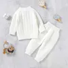 Pojkar Pullover och Baby Girls 'Clothing Autumn Solid Long Sleeved Sweater Lace+Trousseau Junior Unisex Sticked Clothing Z230724