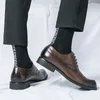 Klänningskor Brown Derby Shoes for Men Black Business Round Toe Lace-up Solid Mens Dress Shoes Storlek 38-46 230824