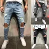 Jeans pour hommes Hommes Ripped Trous Casual Noir Bleu Skinny Slim Fit Denim Pantalon Biker Hip Hop avec Sexy Holel PantsMen's236y