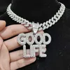 Pendant Necklaces Men Women Hip Hop Good Life Necklace 13mm Cuban Chain Hiphop Iced Out Bling Letters Charm Statement Jewelry 230613