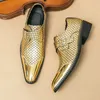 Dress Shoes Gold Shoes for Men Wedding Loafers Pointed Toe Fish Scale Pattern Buckle Strap Silver Shoes Men with Size 39-45 230823