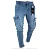 Jeans masculinos Trend Knee Hole Zipper perna calça denim