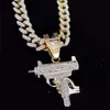 Pendant Necklaces Men Women Hip Hop Iced Out Bling Submachine Gun Necklace 13mm Miami Cuban Chain Hiphop Fashion Charm Jewelry 230613