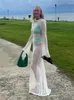 Casual Dresses 2023 Summer Ladies Sexy Long Sleeve Beach Cover Up Hollow Robe Women Chic Solid Sticked Maxi Dress Fashion Vestidos