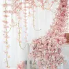 Decorative Flowers Wreaths 180CM Artificial Sakura Flowers Vine Wedding Garden Rose Arch Home Party Decoration Christmas Bridal Fake Silk Scrapbook Plants 230823