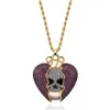 Collier avec pendentif en forme de crâne glacé, squelette violet, jus de cœur, Wrld, Micro pavé cubique en Zircon, hip hop, bijoux à la mode, 216o, 14K