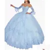 Shoder Quinceanera 2023 Ball Gown Tle 15 Anos Fluffy Sweet 18 VestidosエレガントなプロムドロップD DH5WF 15から都市セクシードレスパーティーラベンダー