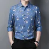 Męskie koszule 3D Kwiatowa sukienka Men Men Shirt Chinese Style Druk długoterminowy Jesienna Jakość Soft Wygodne Kamisas de Hombre