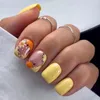 Faux ongles courts ronds mode brillant vin rouge français ongles conseils couverture complète jaune marguerite faux pour salon