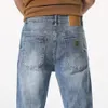 Patches Detail Biker Fit Jeans Men Slim Motorcykel för män Vintage Distressed Denim Jean Pants252d