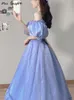 Sommer Blau Frankreich Vintage Fee Kleid Retro Elegante Abend Party Midi Dresse Puff Sleeve Sexy Korea Prinzessin 2022 230808