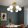 Kroonluchters Moderne LED-kroonluchter voor de keuken, slaapkamer, eetkamer, Scandinavische koperen glazen bol, plafondhanglamp, hangende verlichting thuis