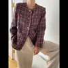 Damen Wollmischungen Herbst Burgunderrot Gewebter Tweed Plaid Eleganter Mantel Damen Französisch Kleiner Duft Lose Lässige Langarm Tägliche Damenjacken 1613 230824