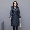 Women's Trench Coats High-Grade Down Cotton Jacket Women 2023 Autumn Winter Medium Long Hooded Belt Slim Solid Color Temperament Coat Female