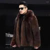 Men's Fur Luxury Winter Warm Faux Coat Men Hooded Thick Jacket Plus Size Zipper Designer Clothing Slim