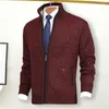 Camisolas masculinas homens camisola casaco elegante malha cardigan com gola bolsos laterais zíper placket para outono inverno moda