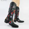 cowgirls cowboy heart floral Mid Calf women stacked heeled Women Embroidery Work ridding Western Boots shoes big size 46 T230824
