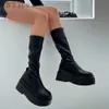 Boots Punk Goth Block High Heels Platform Women Motorcycle Boots Shoes Fusticury Fashion Design Marn