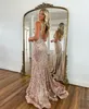 Champagne Gold Mermaid Prom Dresses V Neck Weigh Abito da sera senza schienale Abito da festa speciale OCN Formale Long Ocn