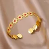 Bangle Gold Color rostfritt stål armband för kvinnor blommar armband 2023 Trend lyxbanddesigner Jewerly Pulseras Mujer