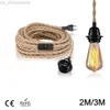 Vintage Style Hemp Rope Pendant Light Cord Kits 2m 3M 4,5M EU Plug Switch E27 Vintage Lamphållare för enkel hängande lampdekor HKD230825