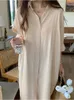 Grundläggande avslappnade klänningar S2XL Summer Shirt Dress Pink Evening Vintage Party Overdimensionerad Long Cotton Beach Women Loose Robe Vestido Pure 230824