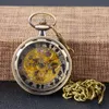 Taschenuhren, luxuriöse goldene mechanische Taschenuhr für Herren und Damen, transparentes Zifferblatt, goldenes Gehäuse, Anhängerkette, Uhr zum Sammeln, Geschenk 230825