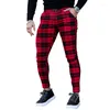 Calças masculinas moda casual pequena verificação retro cintura média mais versão coreana da estação de rua hip hop