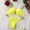 Sexy Letter Rhinestone Lingerie Briefs Set Thongs Girl Push Up Bra Panty 2 Piece For Women Comfort Adjustable Underwear Sets Pink 270z