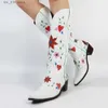 Cowgirls Cowboy Herz florales mittleres Kalb Frauen gestapelt heelted Frauen Stickerei Arbeit Rennen westliche Stiefel Schuhe große Größe 46 T230824